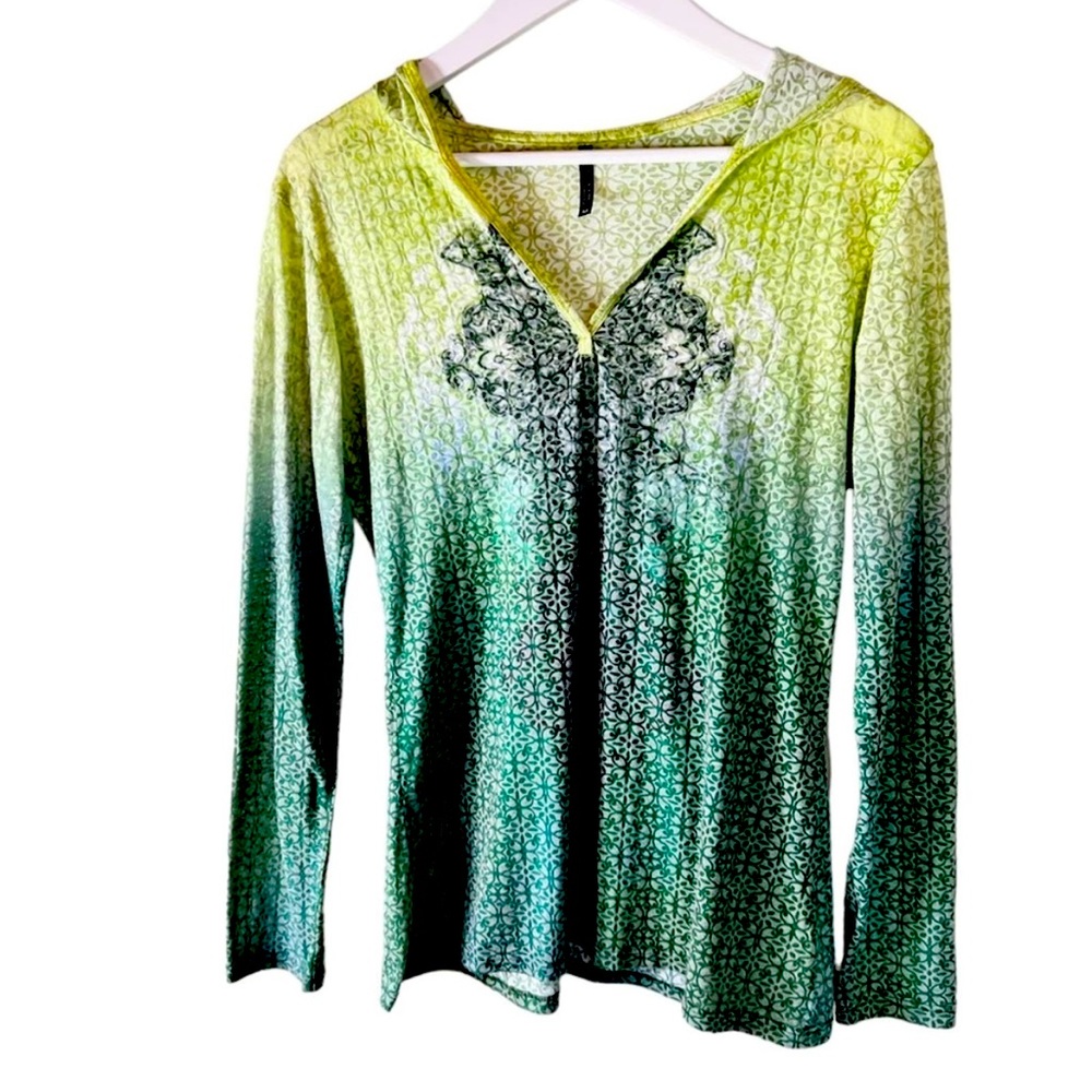 Kuhl Basel Lightweight Hooded Long Sleeve Shirt Medium Green Ombré